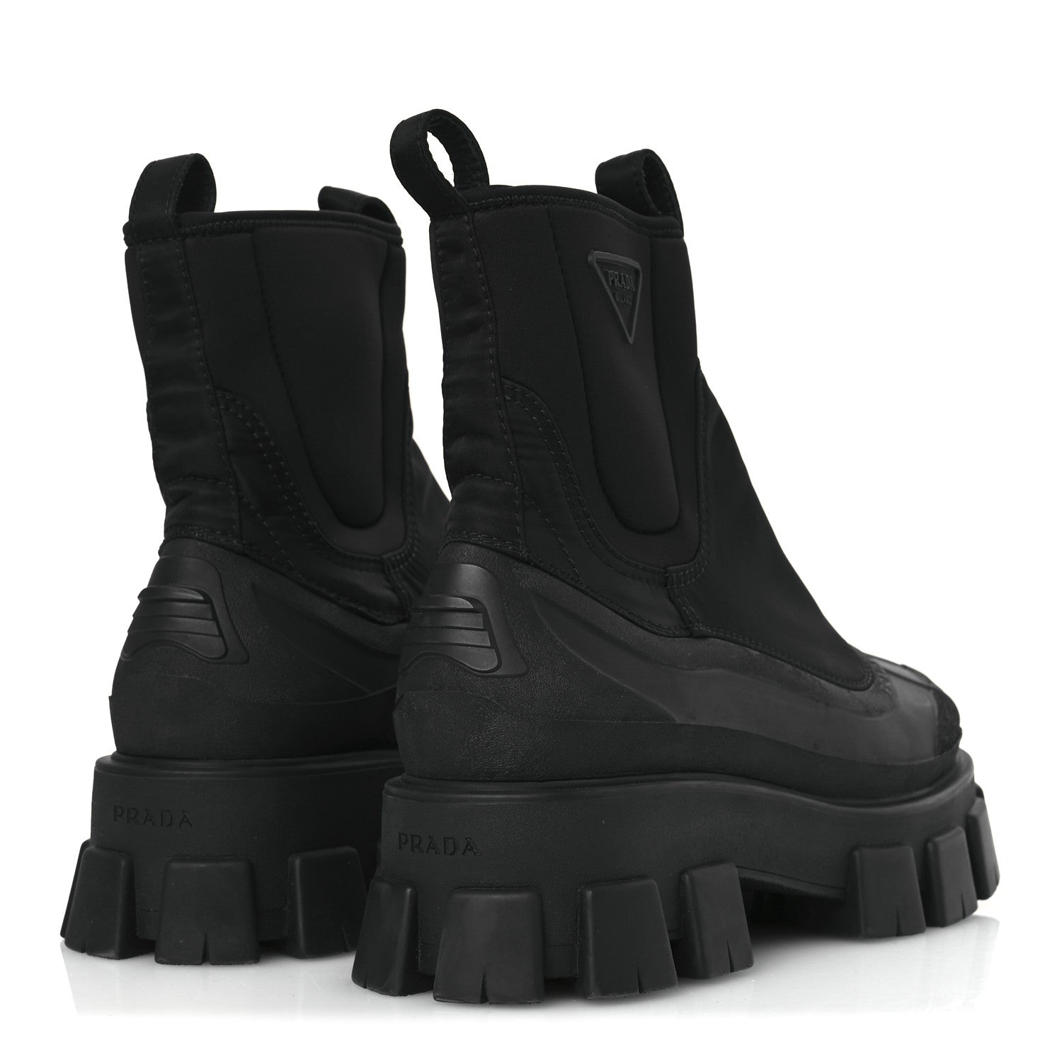 Prada Re-Nylon Gabardine Rubber Triangle Logo Womens Monolith 55mm Ankle Boots 38 Black 5 of 11