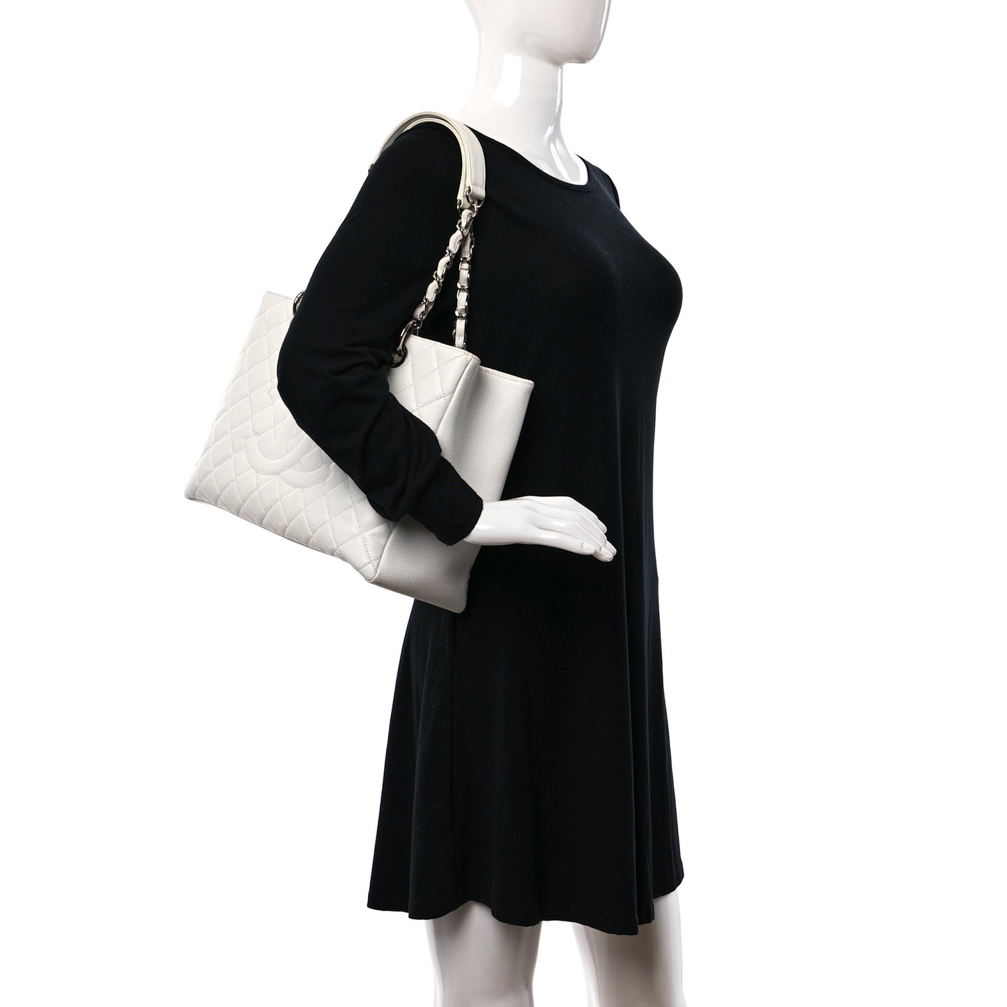 Caviar Quilted Grand Shopping Tote GST White