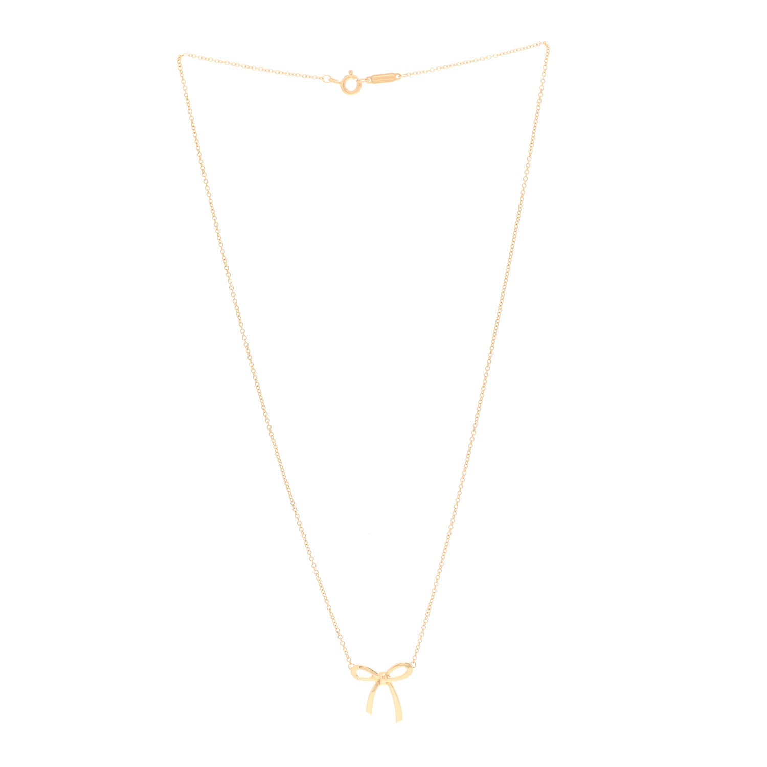 Tiffany 18K Yellow Gold Mini Bow Pendant Necklace 3 of 6