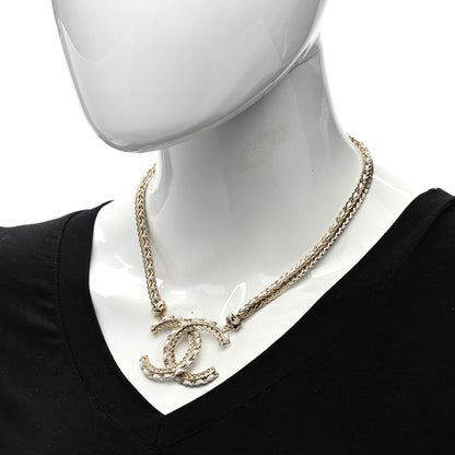 Chanel Metal Lambskin CC Chain Necklace Gold White 2 of 6