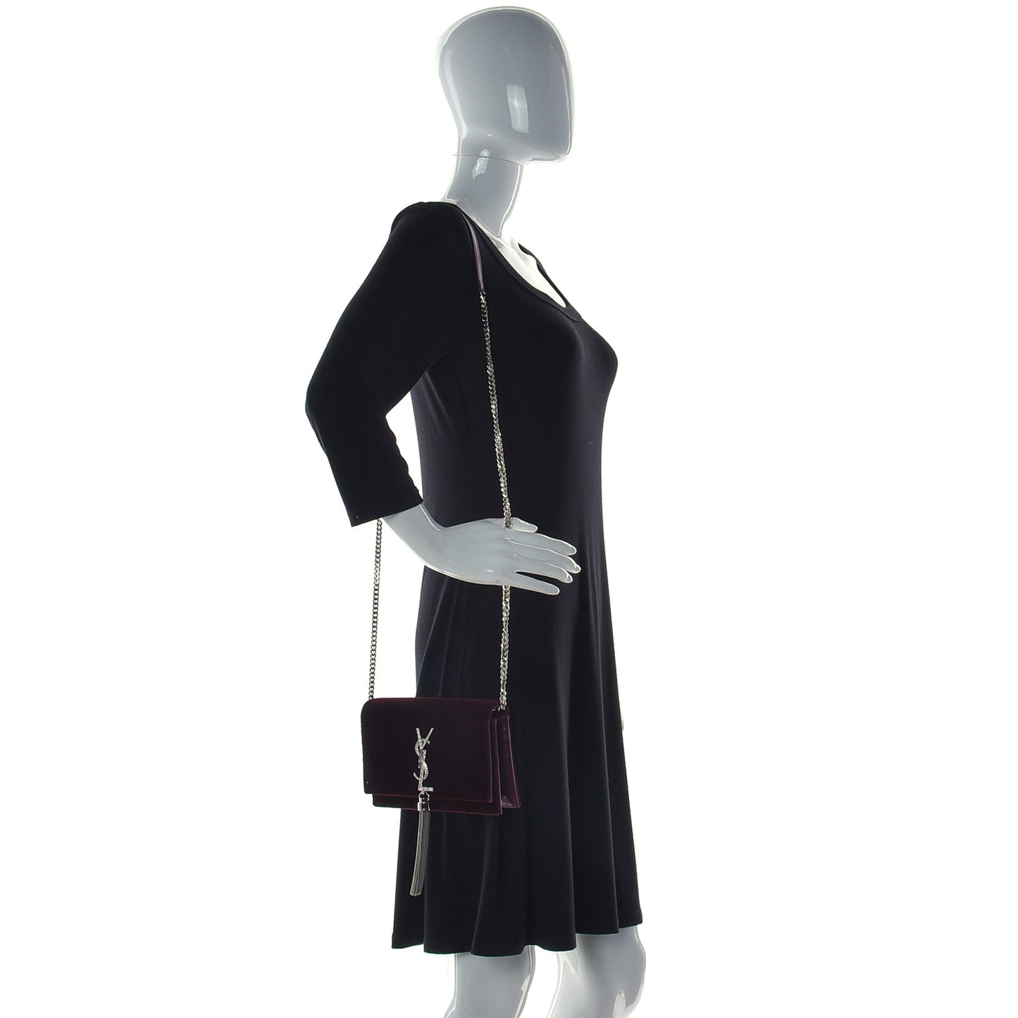 Velvet Crystal Monogram Kate Tassel Shoulder Bag Rouge Legion
