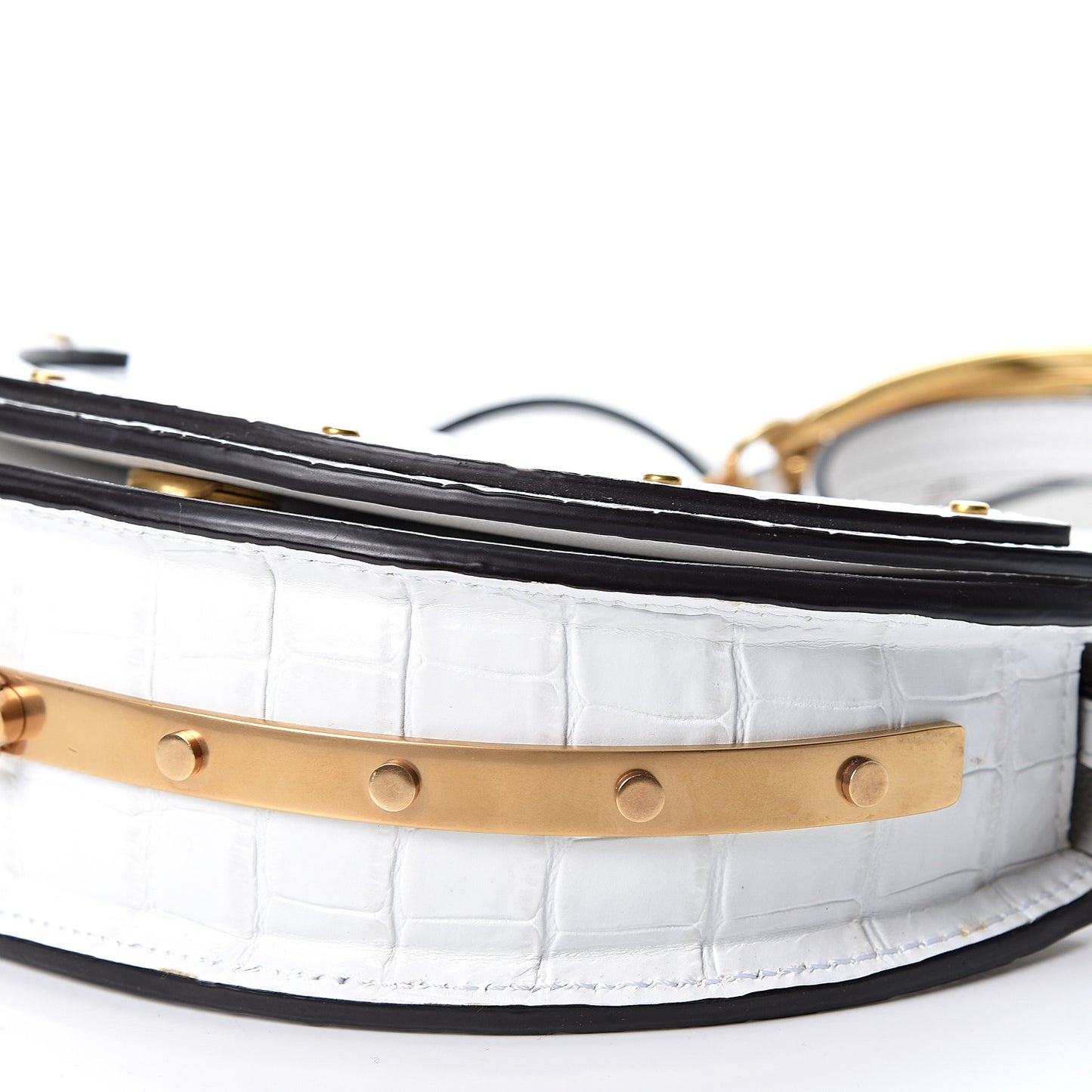 Calfskin Crocodile Embossed Small Nile Bracelet Minaudiere Bag White