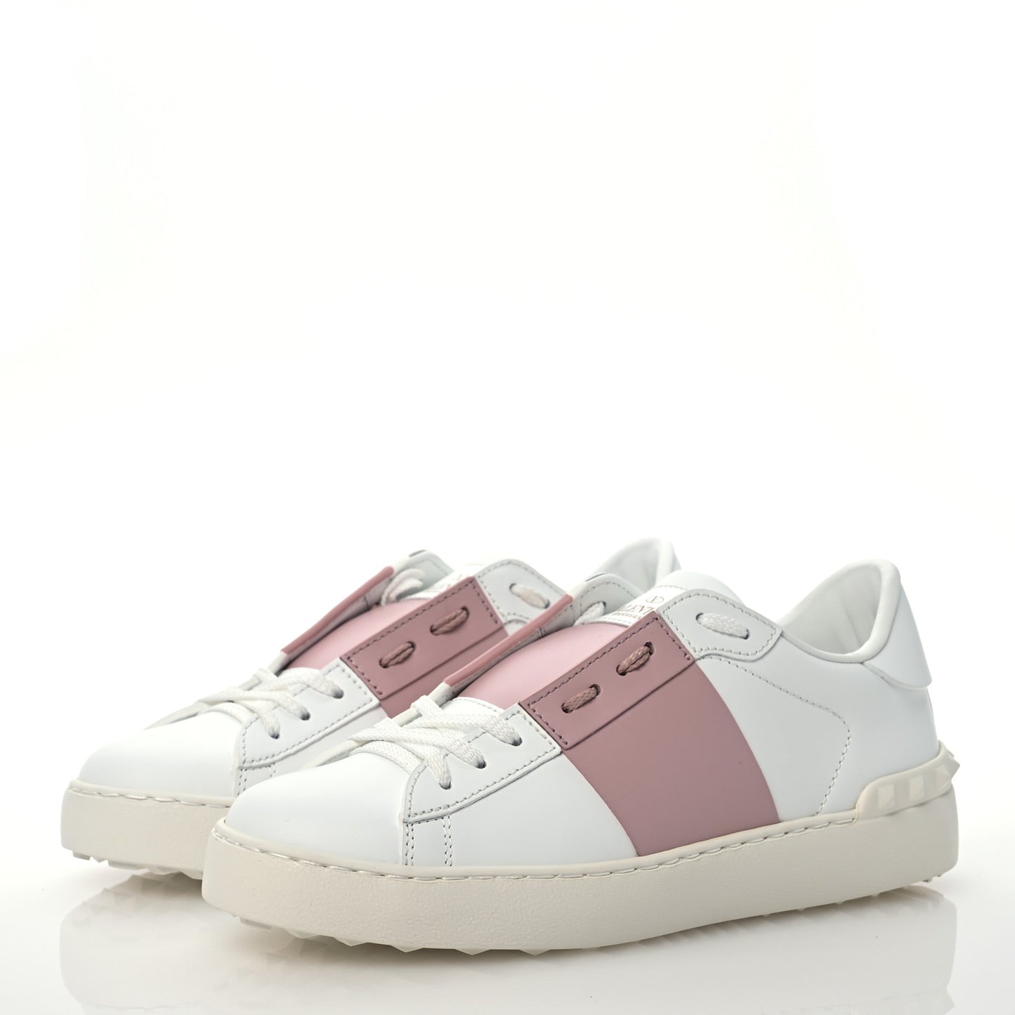 Calfskin Rockstud Open Sneakers 38.5 White Lipstick