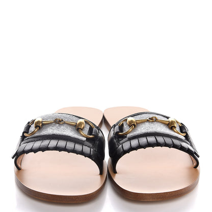 Gucci Malaga Kid Fringe Horsebit Slide Sandals 37 Black 2 of 8