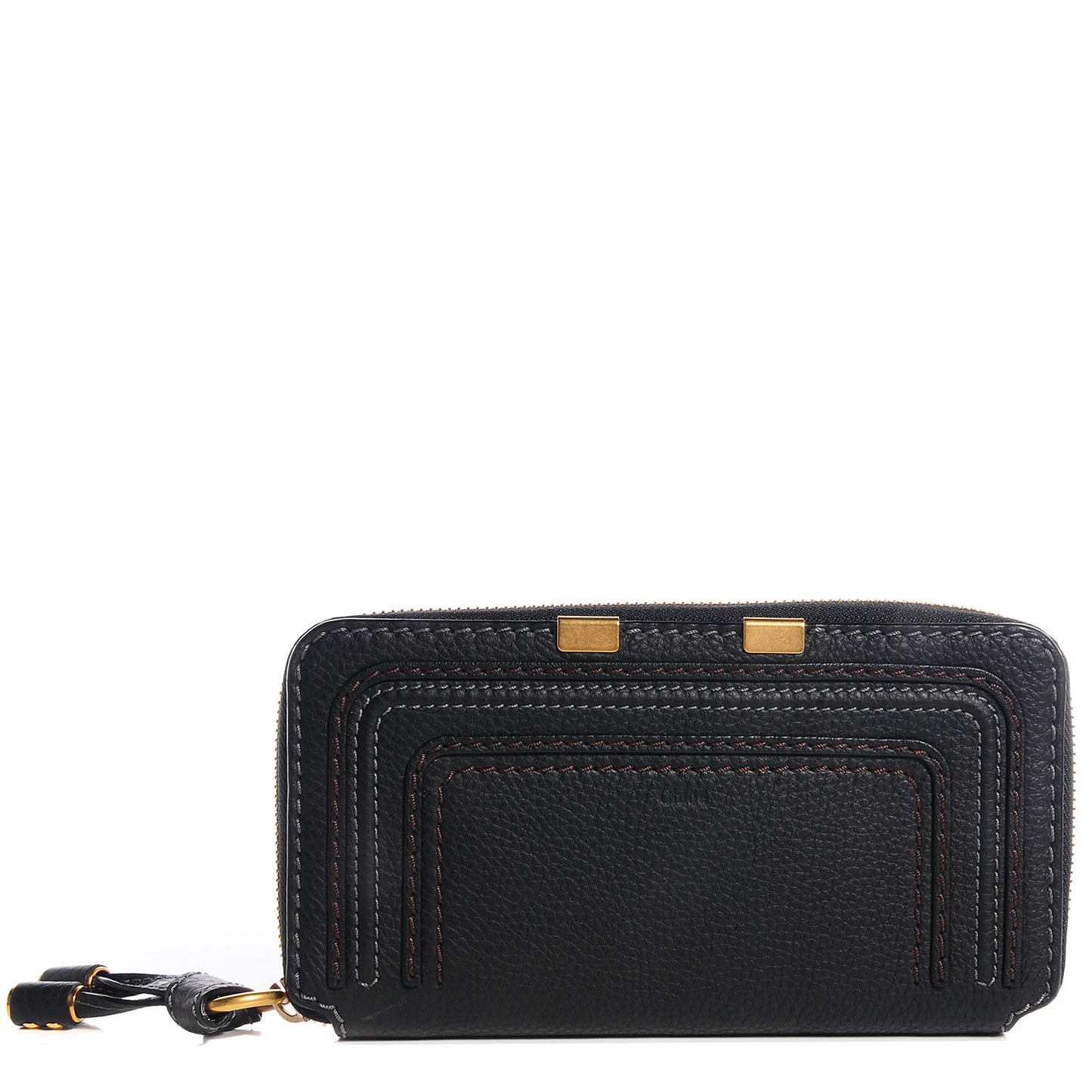 Grained Calfskin Marcie Long Zip Around Wallet Black