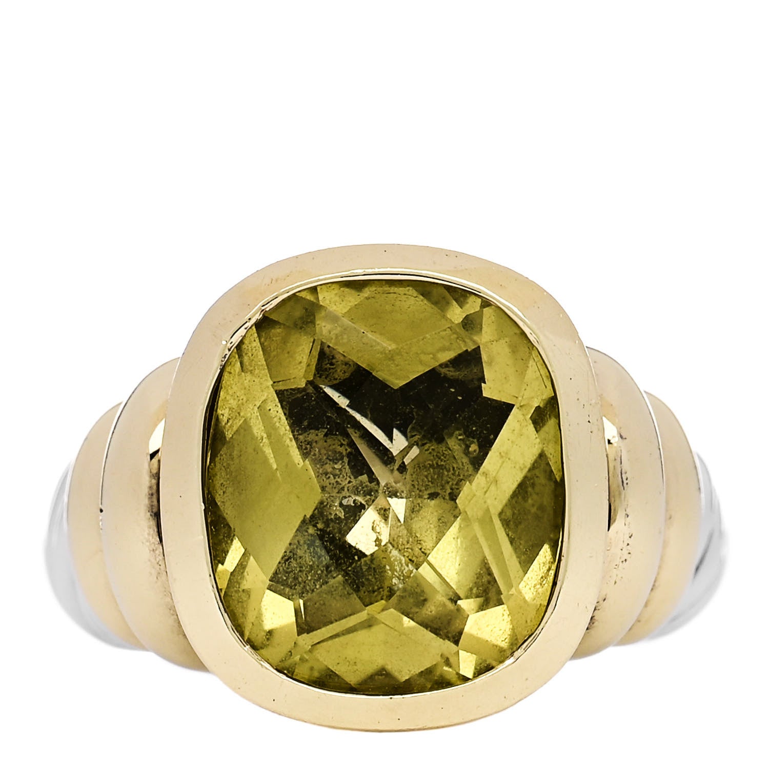 David Yurman Sterling Silver 14K Yellow Gold Lemon Citrine Ring 54 6.75 1 of 5