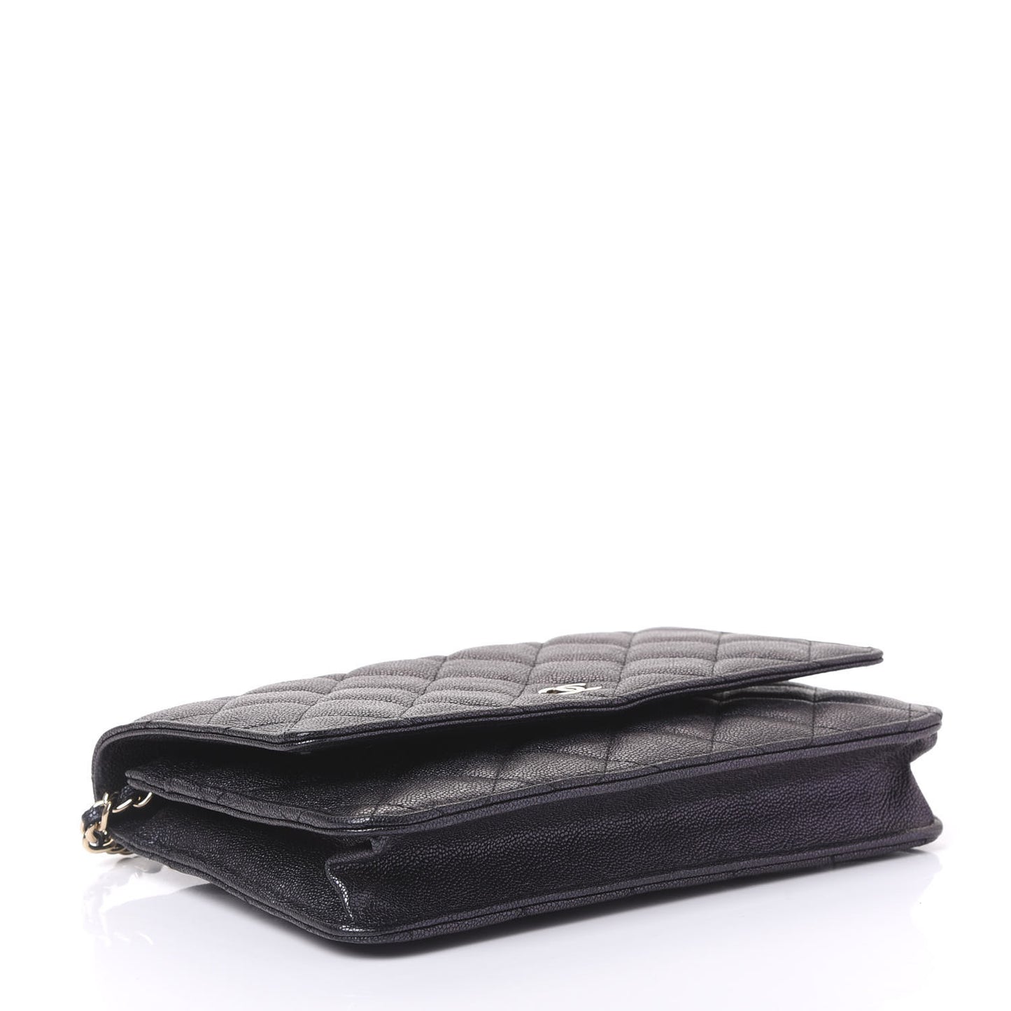 Iridescent Caviar Quilted Wallet On Chain WOC Black