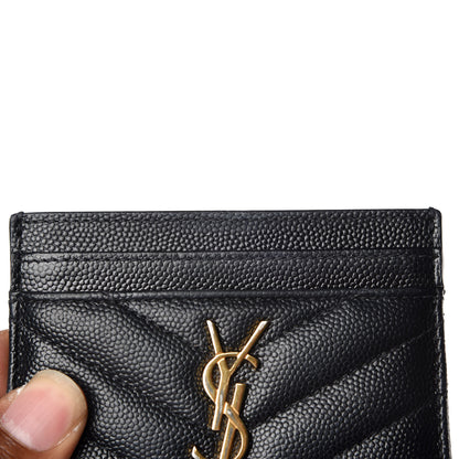 Saint Laurent Grain De Poudre Matelasse Chevron Monogram Credit Card Case Black 14 of 16