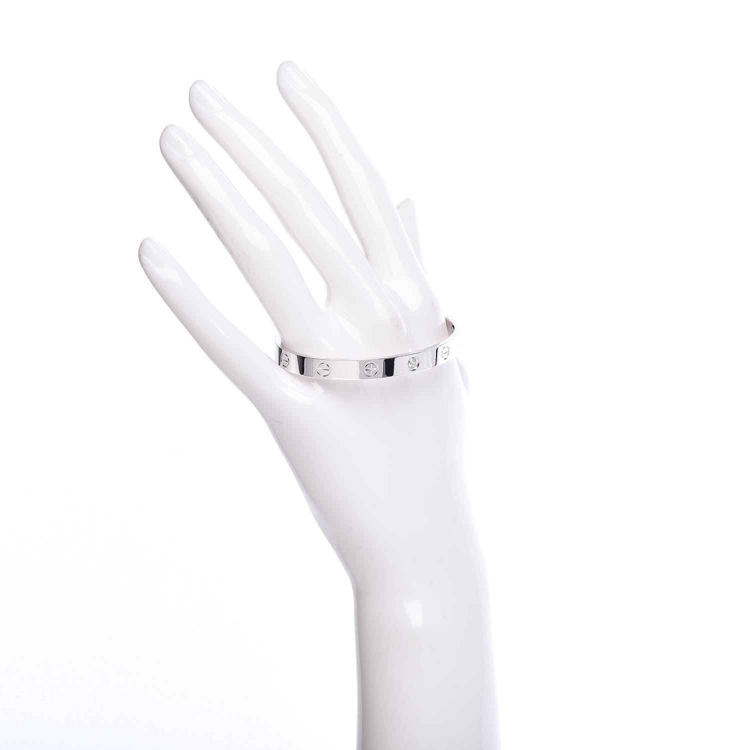 Cartier 18K White Gold 1 Diamond LOVE Cuff Bracelet 17 2 of 5