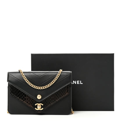 Chanel Calfskin Elaphe Double Chevron Mini Wallet On Chain WOC Black 12 of 12