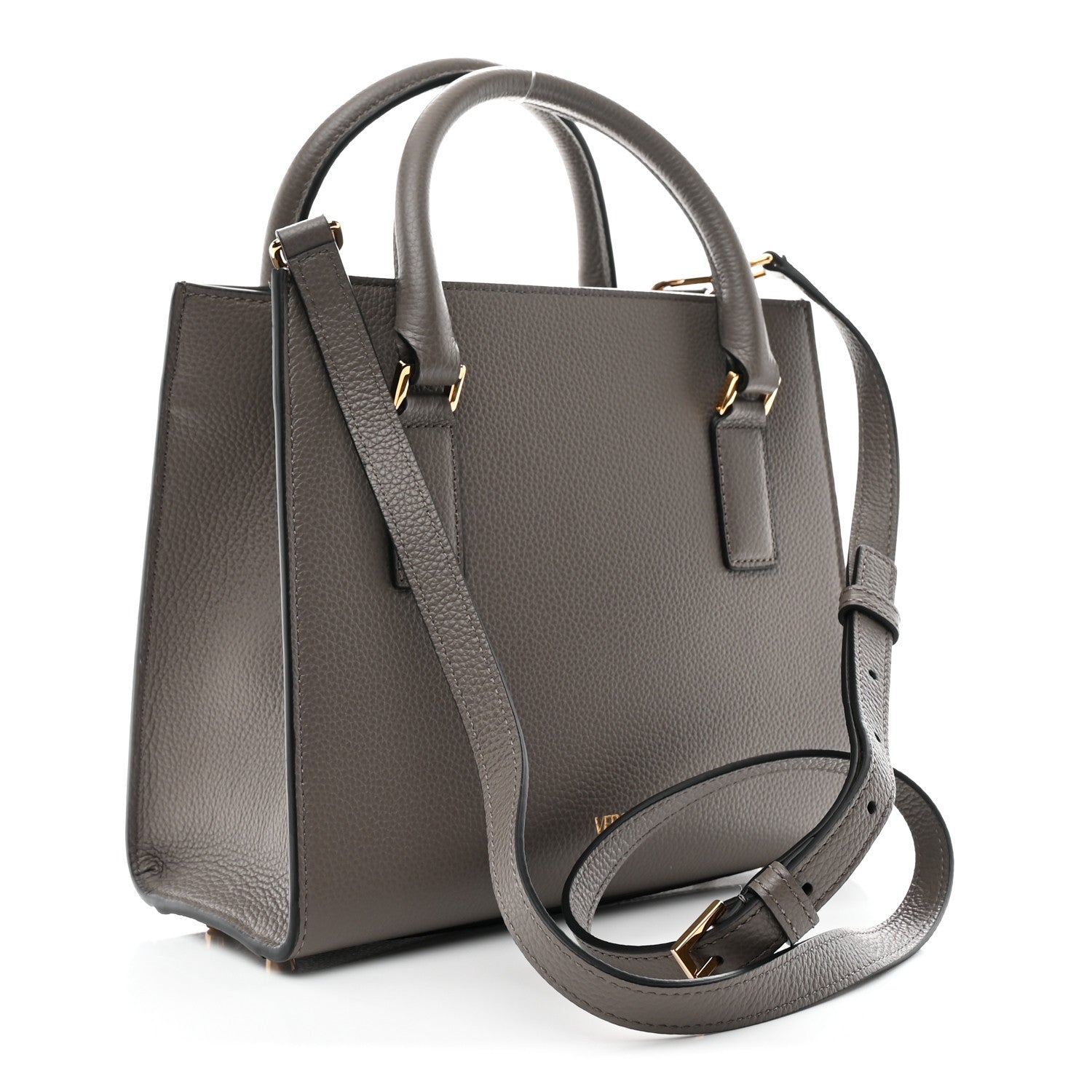 Versace Grainy Calfskin Virtus Top Handle Tote Grey 3 of 11
