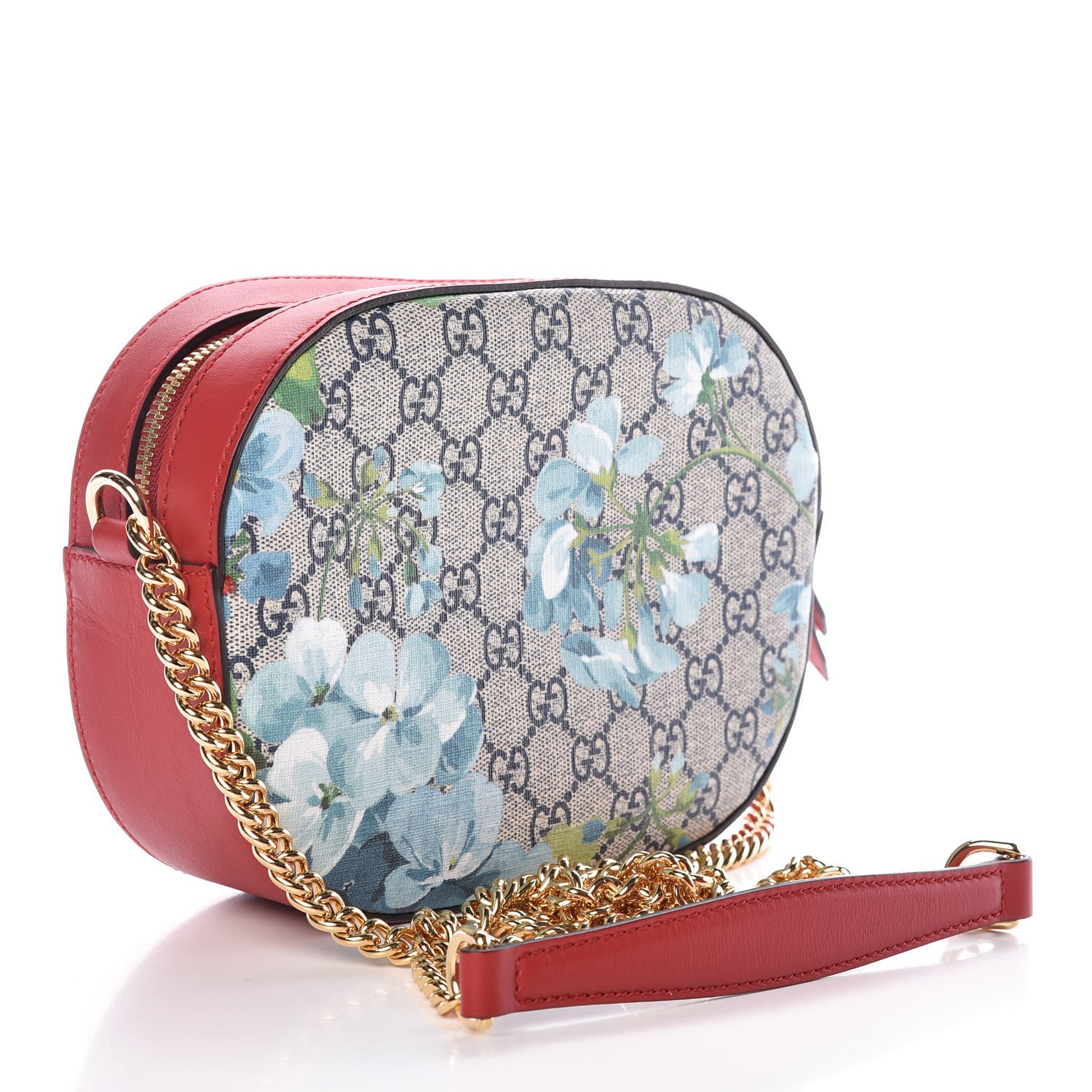 Gucci GG Supreme Monogram Blooms Mini Chain Shoulder Bag Beige Blue Navy Hibiscus Red 3 of 9