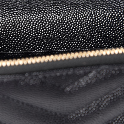 Saint Laurent Grain De Poudre Matelasse Chevron Monogram Envelope Chain Wallet Black 7 of 10