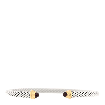 David Yurman Sterling Silver 18K Yellow Gold Garnet 4mm Classic Cable Bracelet 1 of 3