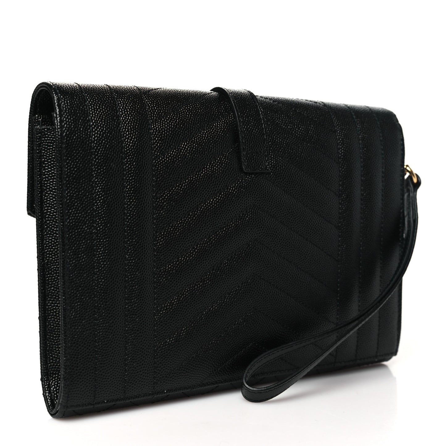Grain De Poudre Textured Mixed Matelasse Triquilt Monogram Clutch Black