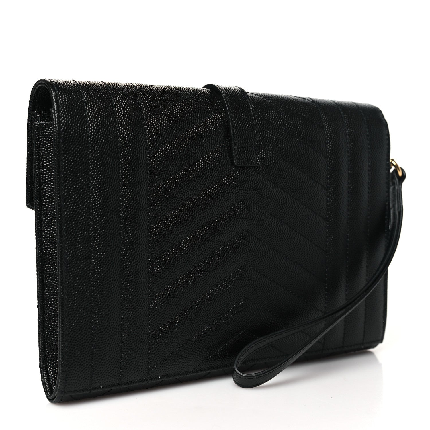 Saint Laurent Grain De Poudre Textured Mixed Matelasse Triquilt Monogram Clutch Black 3 of 10