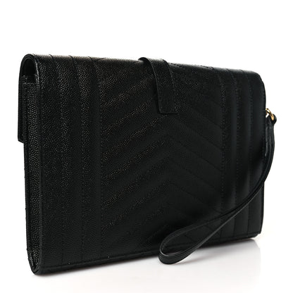 Saint Laurent Grain De Poudre Textured Mixed Matelasse Triquilt Monogram Clutch Black 3 of 10