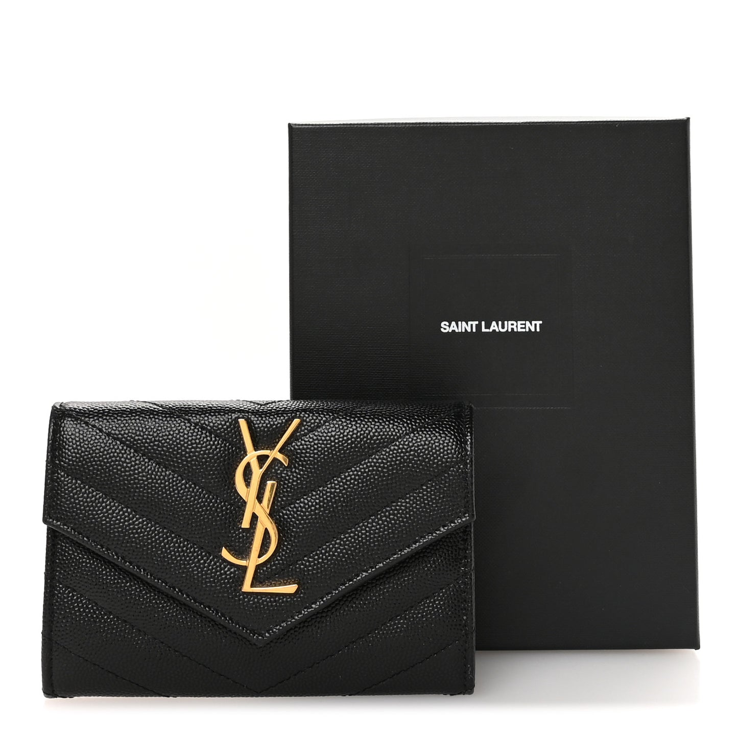 Grain De Poudre Matelasse Chevron Small Monogram Envelope Wallet Black