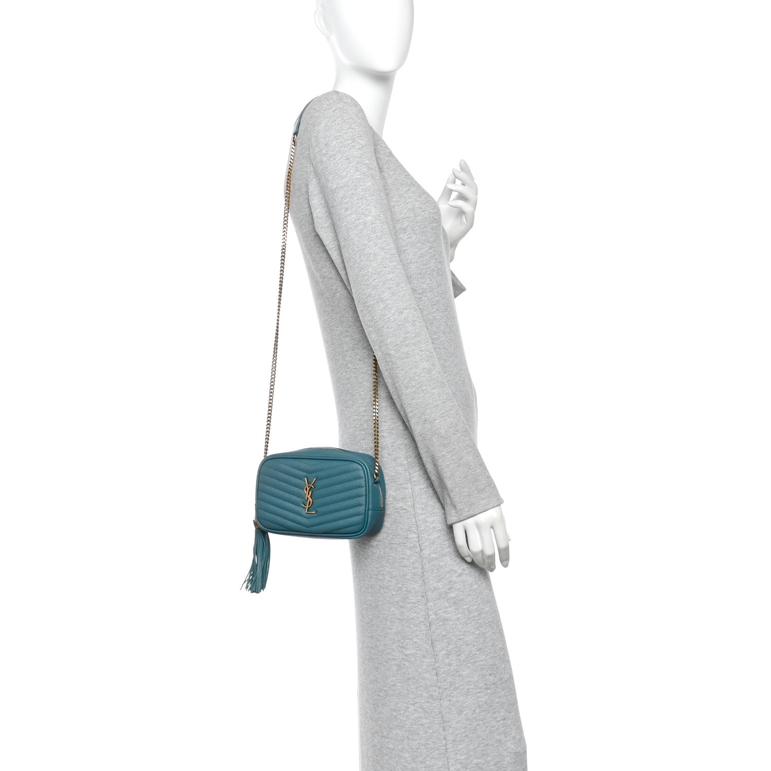 Saint Laurent Grain De Poudre Matelasse Monogram Mini Lou Camera Bag Blue Vert 2 of 12