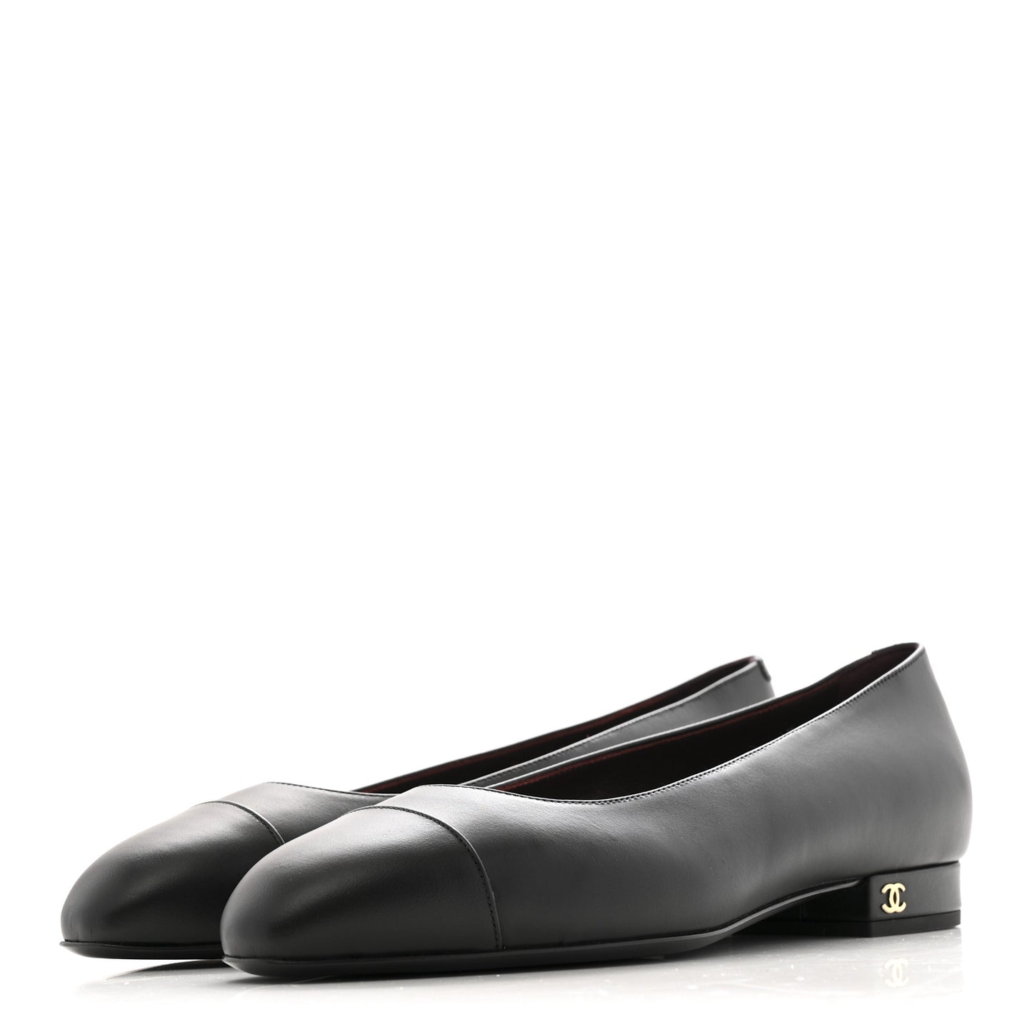 Lambskin Cap Toe CC Uniform Ballerina Flats 37 Black
