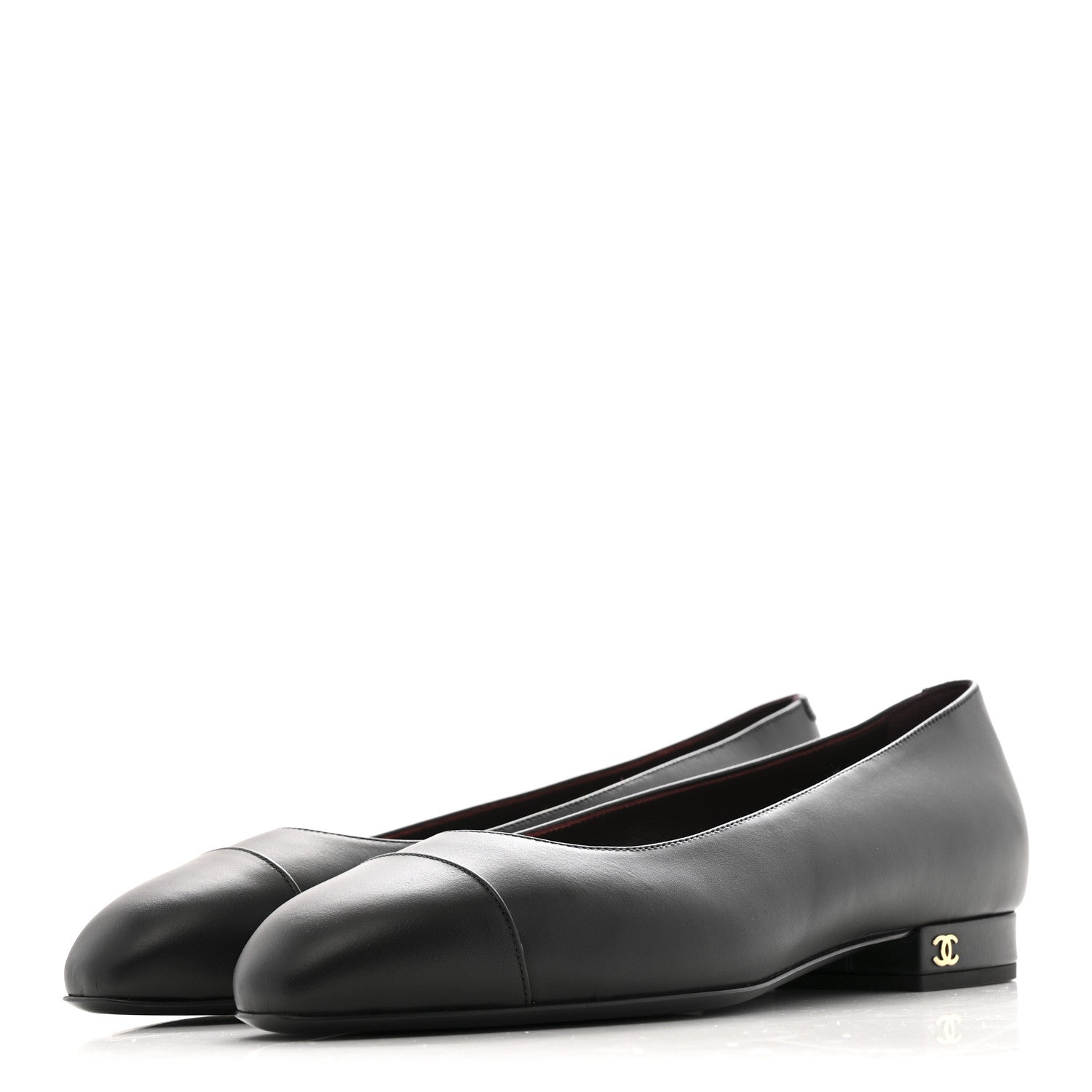 Chanel Lambskin Cap Toe CC Uniform Ballerina Flats 37 Black 4 of 9