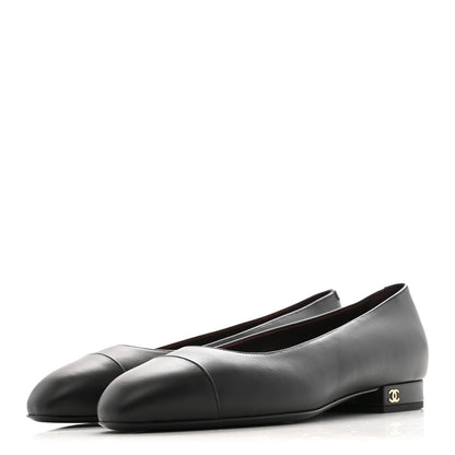 Chanel Lambskin Cap Toe CC Uniform Ballerina Flats 37 Black 4 of 9