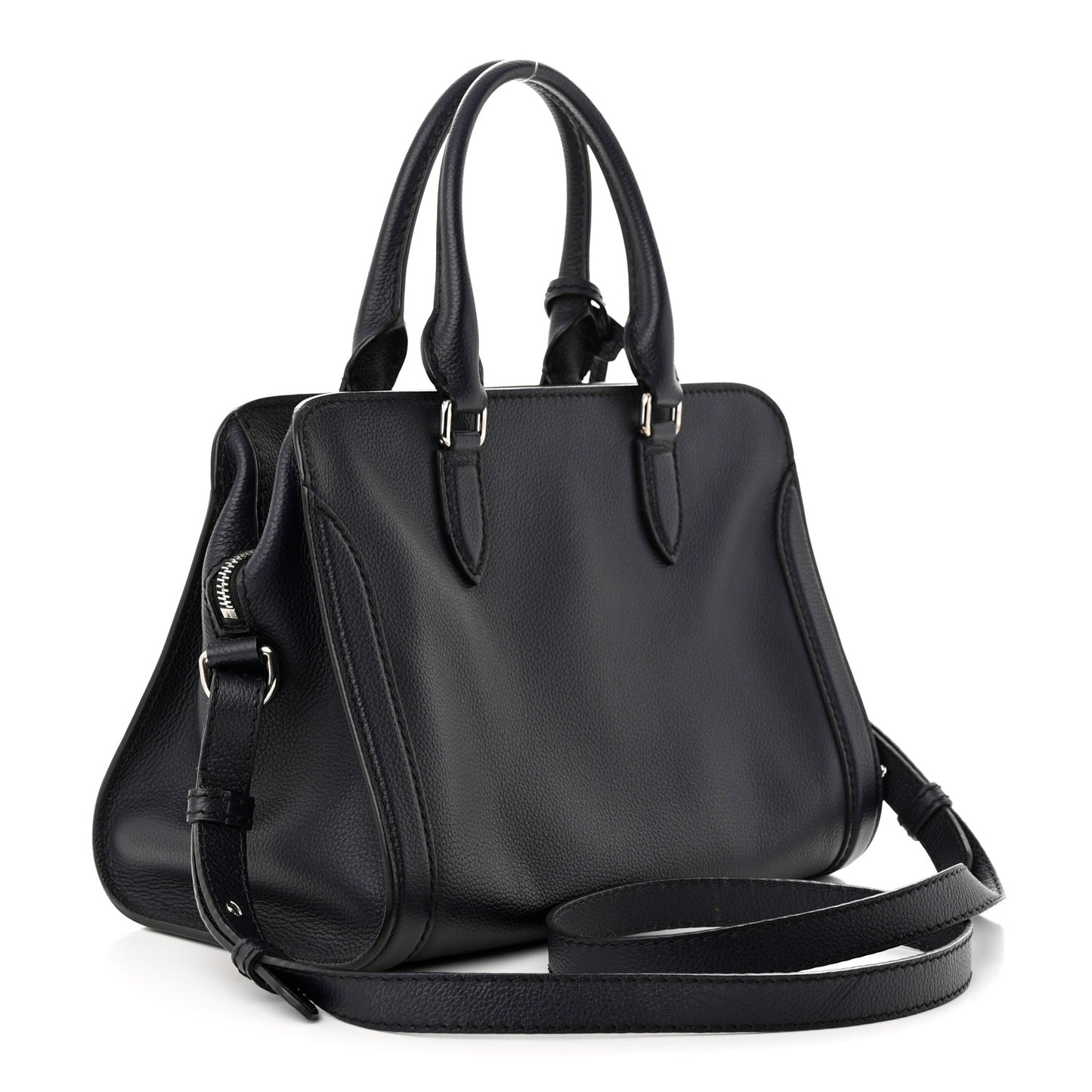 Pebbled Calfskin Small Skull Padlock Zip Around Tote Navy