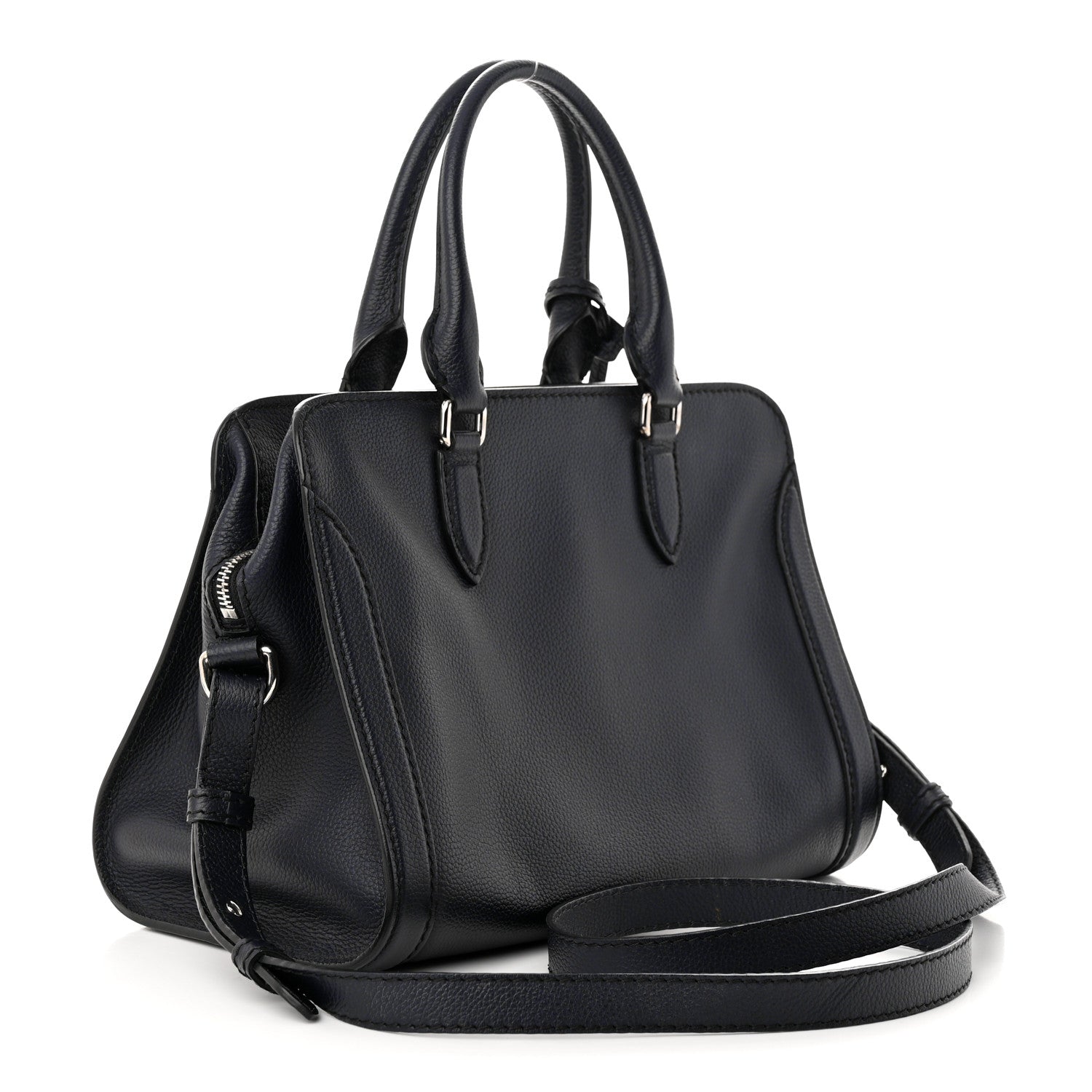 Alexander McQueen Pebbled Calfskin Small Skull Padlock Zip Around Tote Navy 3 of 11