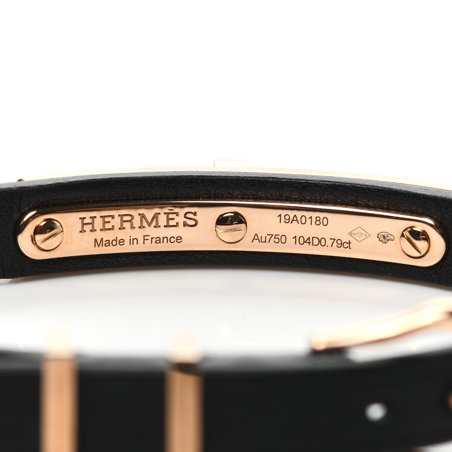 Hermes 18K Rose Gold Swift Diamond Kelly Pave Sangle Bracelet Black 4 of 6