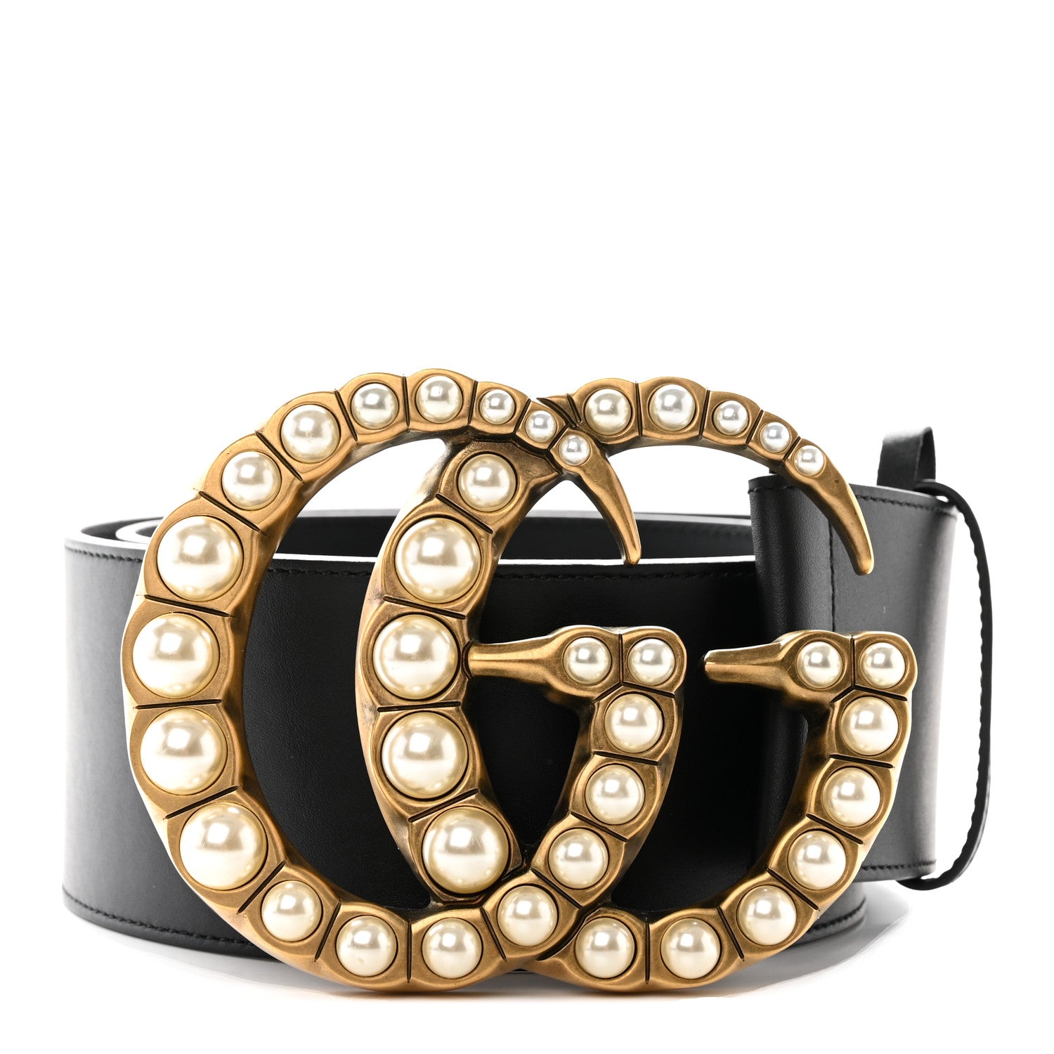 Gucci Moon Calfskin Pearl Double G 70mm Belt 75 30 Black Cream 1 of 6