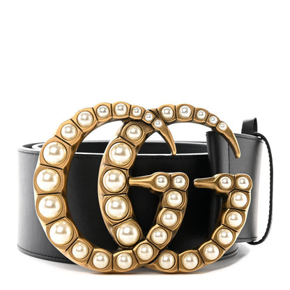 Gucci Moon Calfskin Pearl Double G 70mm Belt 75 30 Black Cream 1 of 6