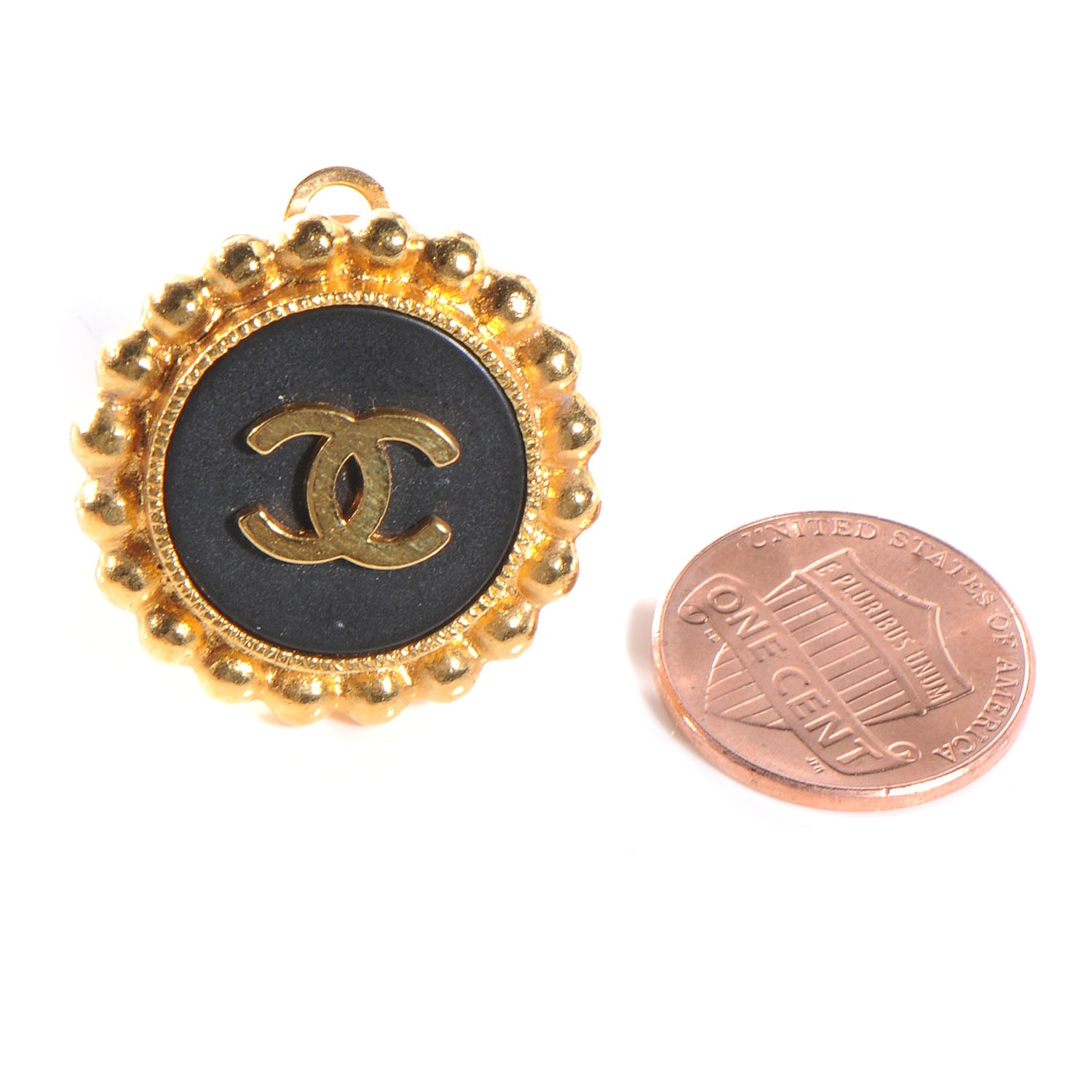 Chanel Resin Round CC Clip On Earrings Gold 2 of 4