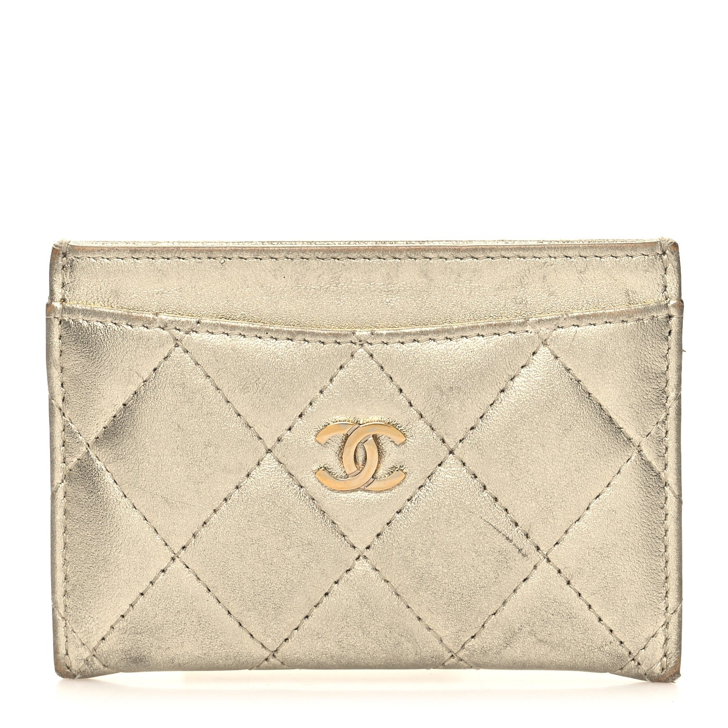 Chanel Metallic Lambskin Quilted CC Card Holder Gold 1 of 13