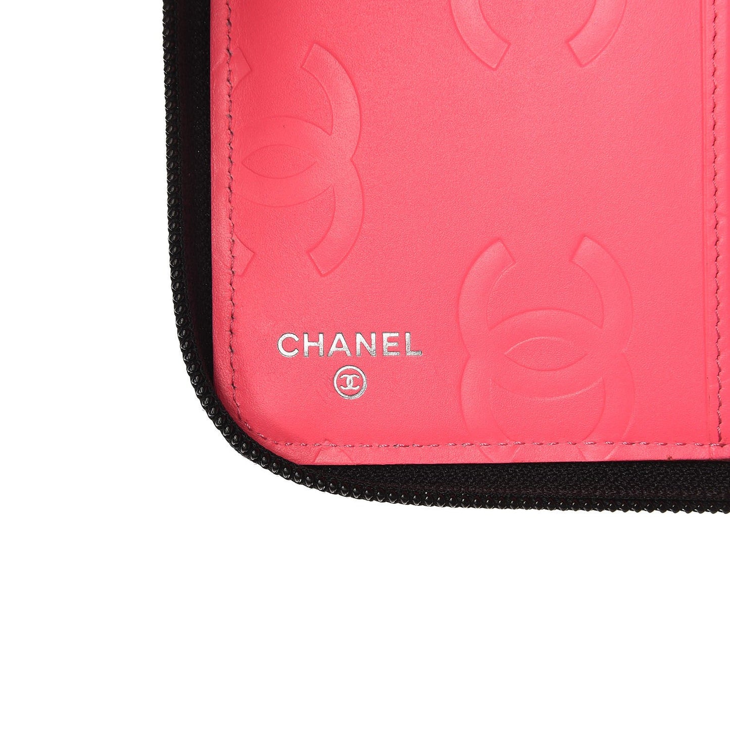 Calfskin Quilted Cambon Zip Around Organizer Wallet Black