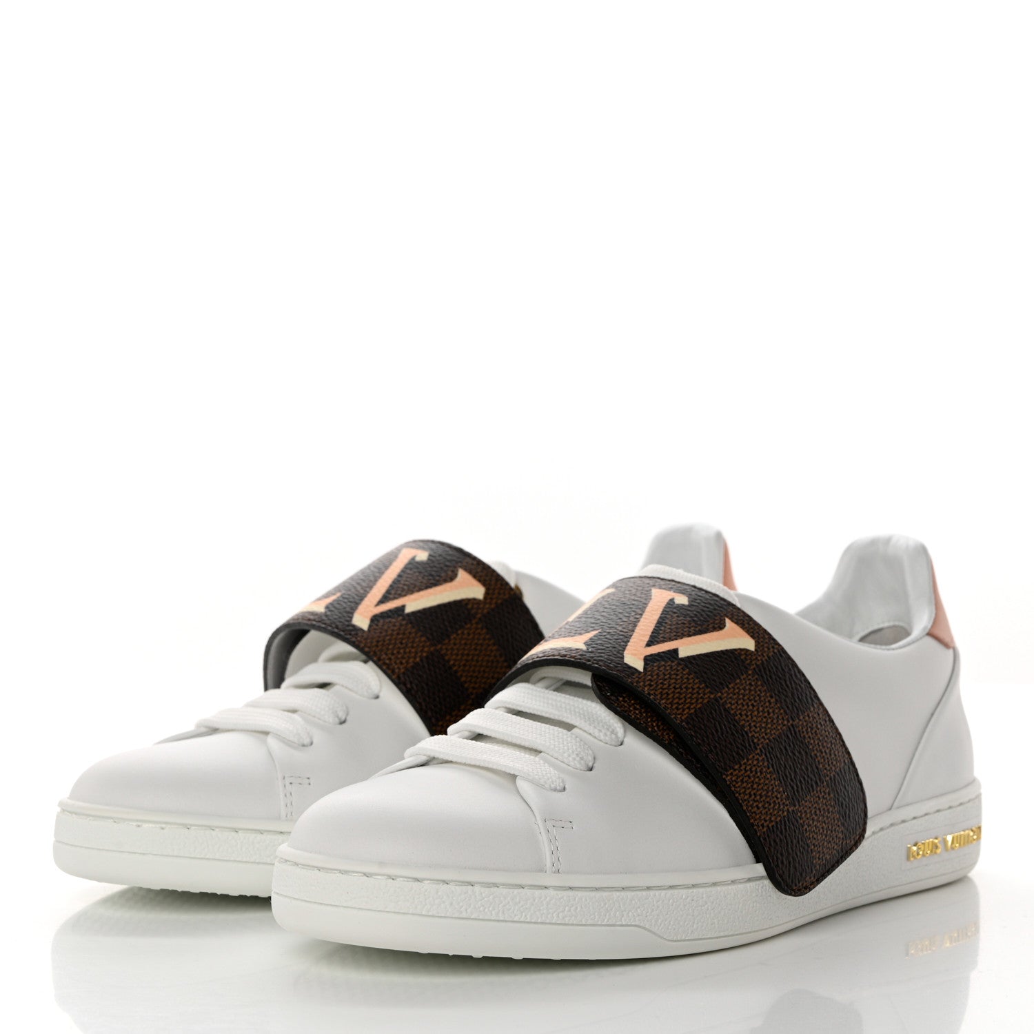 Louis Vuitton Calfskin Damier Ebene Striped Frontrow Sneakers 37 White 3 of 9