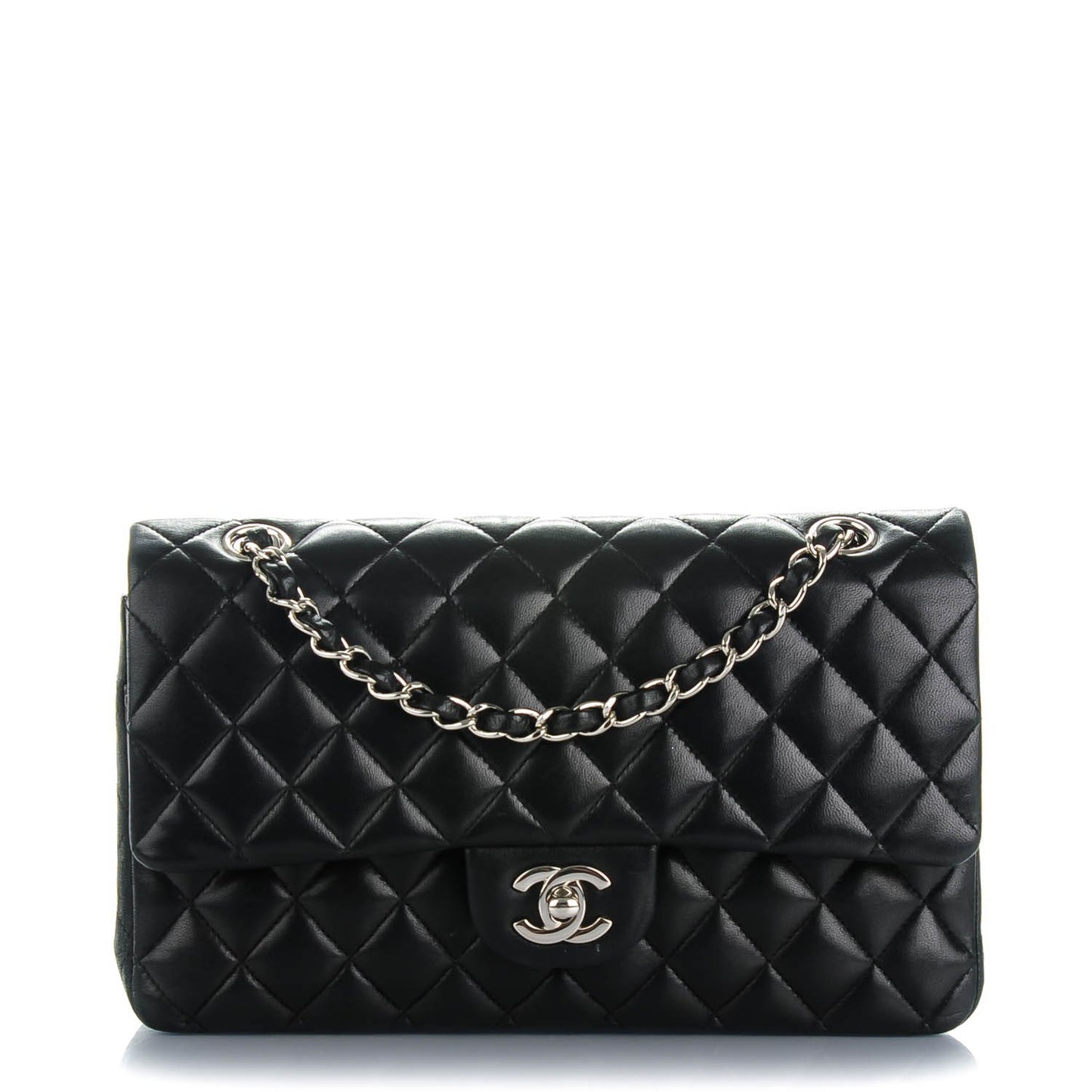 Lambskin Quilted Medium Double Flap Black