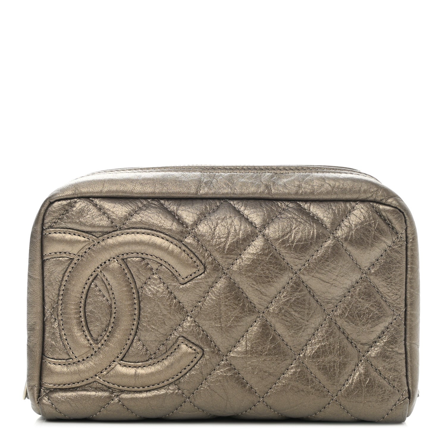 Chanel Aged Metallic Calfskin Quilted Cambon Cosmetic Case Bronze 1 of 7