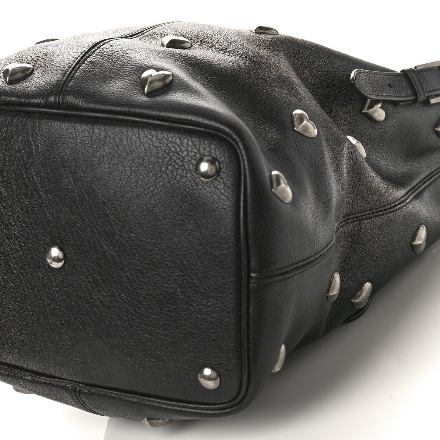 Lambskin Medium Heart Studded Riva Bucket Bag Black