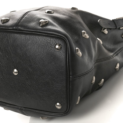 Saint Laurent Lambskin Medium Heart Studded Riva Bucket Bag Black 9 of 9