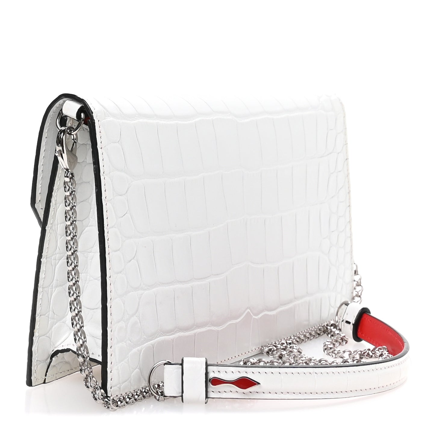 Calfskin Crocodile Embossed Loubi54 Crossbody Clutch White