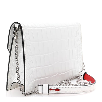 Christian Louboutin Calfskin Crocodile Embossed Loubi54 Crossbody Clutch White 3 of 10