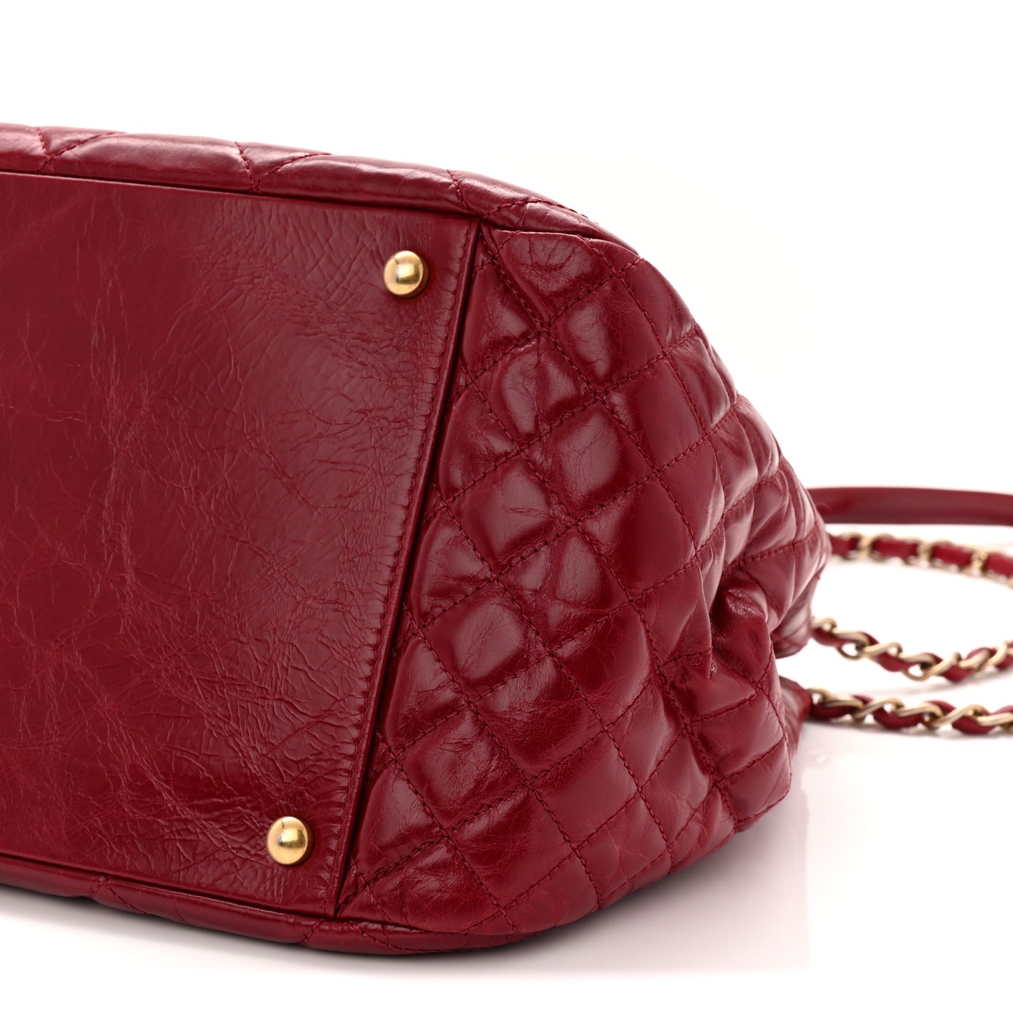 Aged Glazed Calfskin Quilted Large Daily Walk Flap Red