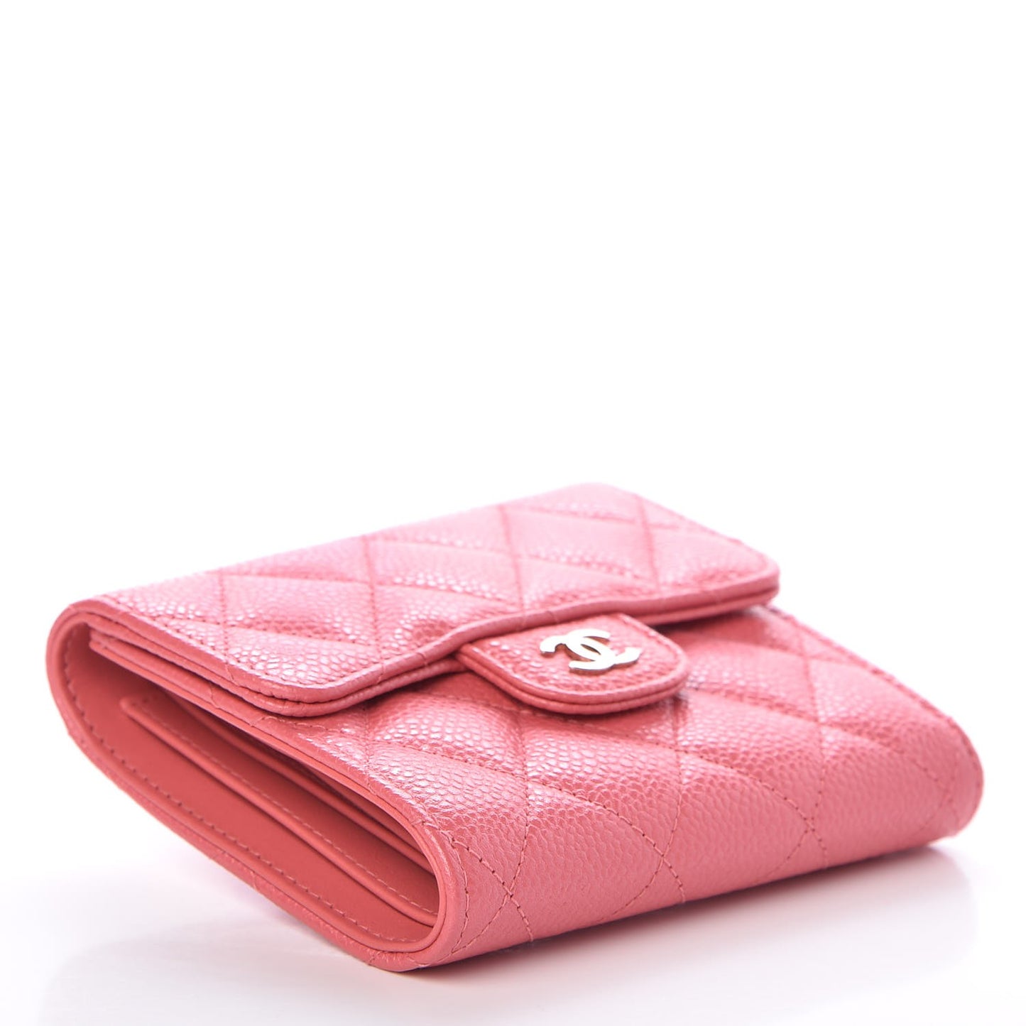Caviar Quilted Compact Flap Wallet Pink