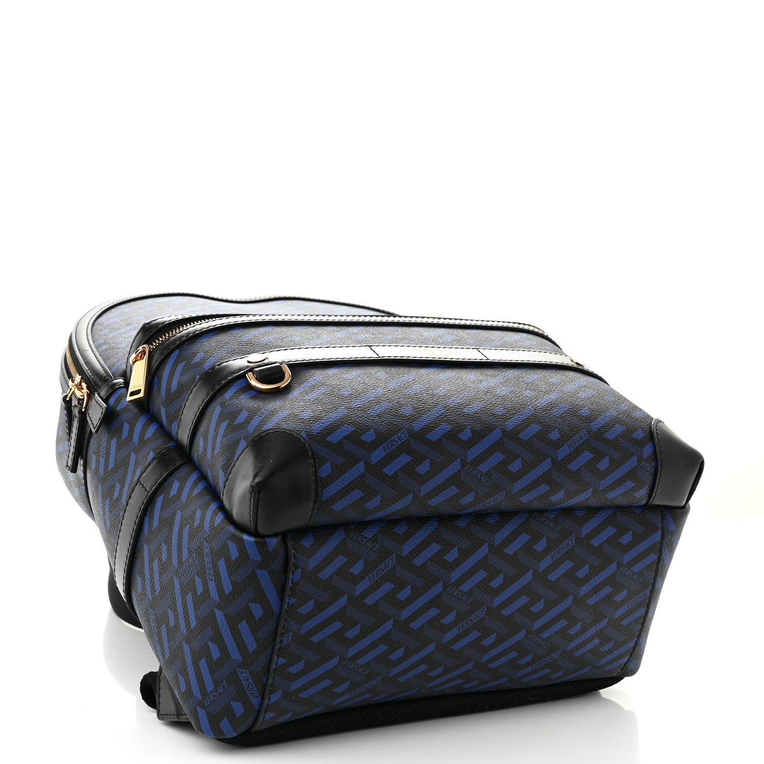 Versace Coated Canvas Calfskin La Greca Signature Backpack Black Blue 4 of 9