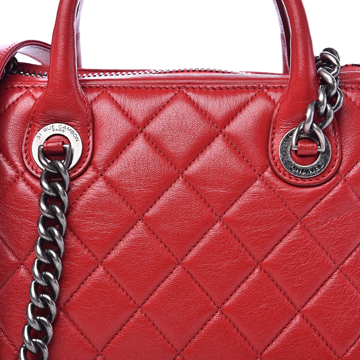 Chanel Shiny Sheepskin Quilted Small Shopping Tote Red 10 of 10