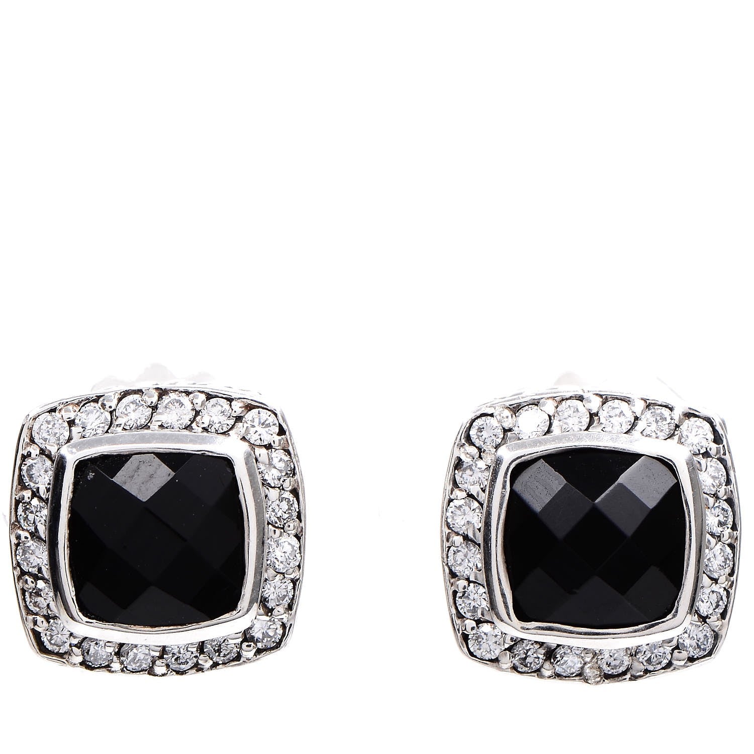 David Yurman Sterling Silver Diamond Black Onyx 7mm Albion Earrings 1 of 5