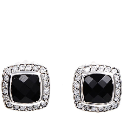David Yurman Sterling Silver Diamond Black Onyx 7mm Albion Earrings 1 of 5