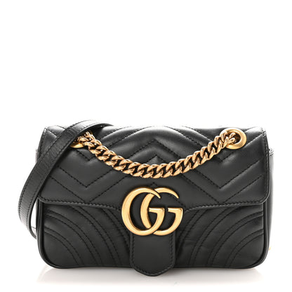 Gucci Calfskin Matelasse Mini GG Marmont Shoulder Bag Black 1 of 9