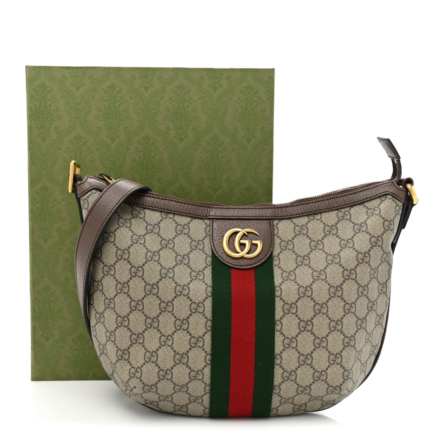 Gucci GG Supreme Monogram Web Small Ophidia Half Moon Hobo Brown 11 of 11