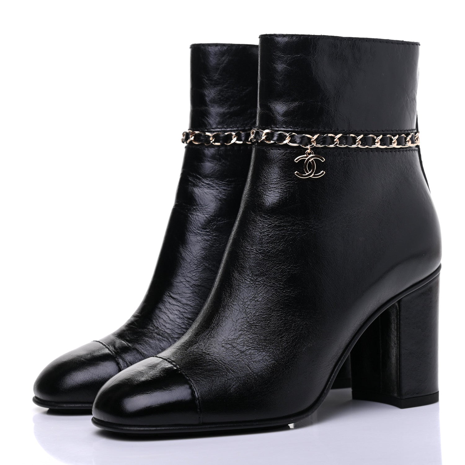 Chanel Crumpled Calfskin Cap Toe Chain Short Boots 36 Black 3 of 8